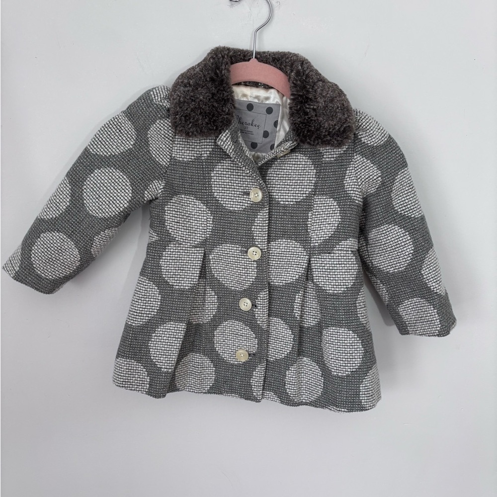 Cherokee Girls Grey and White Tweed Wool Blend Fully Lined Pea Coat Size 2T